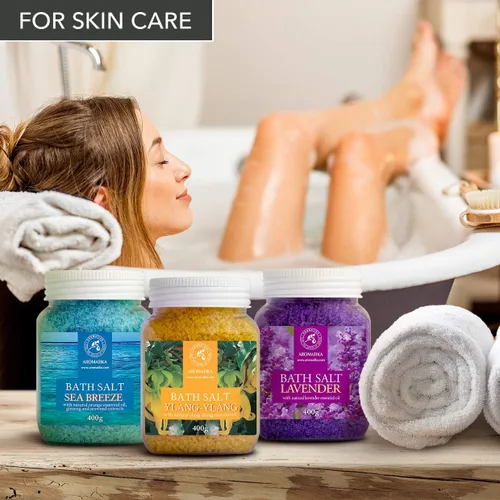 Vista 5 de Juego de sales de baño de 42 onzas - Lavanda - brisa marina - Ylang-Ylang - Aceite esencial 100% natural - Lo mejor para un buen sueño - Alivio
