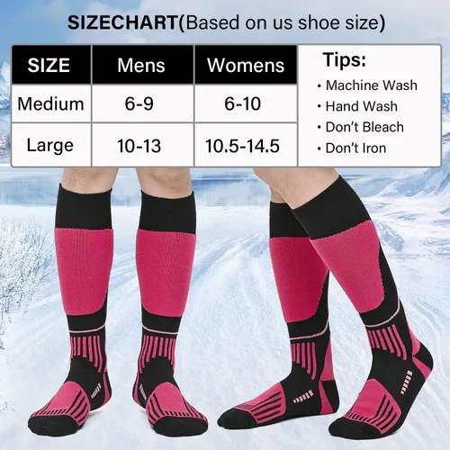 Vista 2 de COOPLUS 2 pares de calcetines de esquí para hombres y mujeres, calcetines de compresión hasta la rodilla para esquí, snowboard, senderismo, deportes