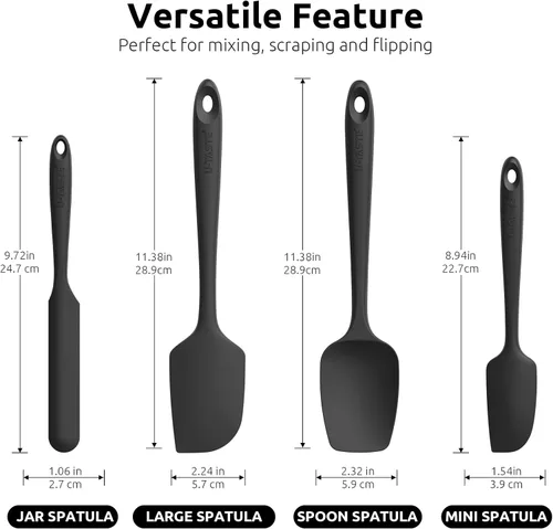 Vista 2 de U-Taste Juego de 4 espátulas de silicona sin BPA de alta resistencia de 600ºF y acero inoxidable 18/8 de 5.5 pulgadas 30 colador de malla (negro)