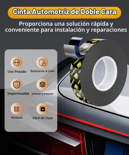 Vista 3 de PHIXBEAR 2 rollos de cinta de doble cara resistente, resistente al calor y al agua, cinta de montaje automotriz para interiores y exteriores