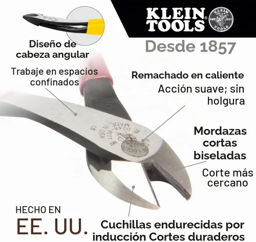 Vista 2 de Klein Tools - Alicate J248-8 para maestro, de corte en diagonal de gran fuerza con cabeza angulada, 8 pulgadas