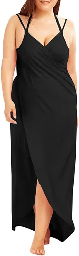 Vista 2 de Fadalo - Vestido largo cruzado para playa, con tirantes delgados, sin espalda, talla extragrande