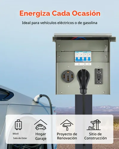 Vista 2 de VEVOR Panel de salida de energía temporal, caja de interruptor eléctrico para RV resistente a la intemperie con receptáculo de 20/30/50 amperios