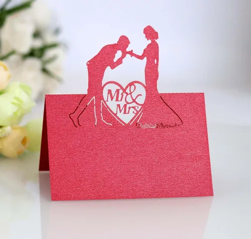 Vista 19 de 50 tarjetas de lugar, tarjetas de mesa, tarjetas de nombre para ajuste de mesa, romántico, amante, corazón, tarjeta de papel, banquete de asiento 3d