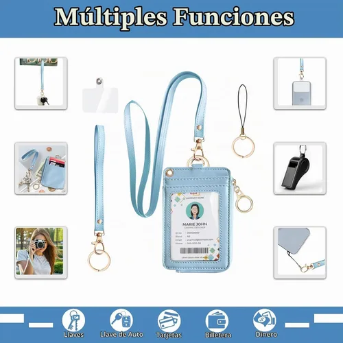 Vista 4 de bolimoss Portatarjetas de identificación 2 en 1 y cartera con cordón para mujer, soporte vertical de cuero para tarjetas de identificación