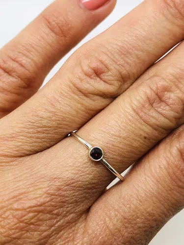Vista 3 de Anillo redondo de amatista delicado plata de ley 925 Vintage Boho Chic