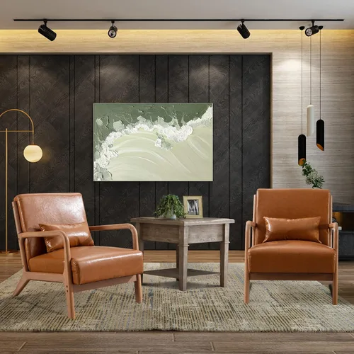 Vista 21 de INZOY Silla con acento moderno de mediados de siglo con marco de madera, sillas tapizadas para sala de estar con cojín lumbar, silla de lectura
