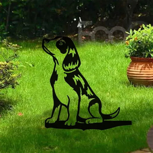 Vista 5 de Adorable decoración de estaca de perro para patio, jardín, al aire libre, arte de metal, silueta de perro, estatua de perros de acero, adorno