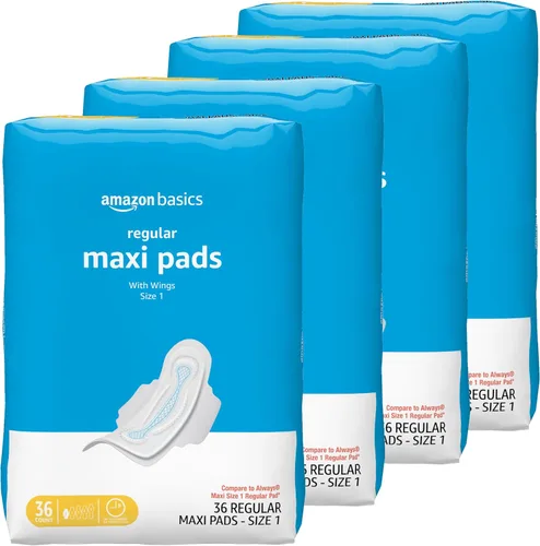 Vista 9 de Amazon Basics Almohadillas largas gruesas con alas para períodos, absorción regular, sin perfume, tamaño 1, 36 unidades (anteriormente Solimo)