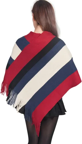 Vista 4 de Dahlia Mujer Poncho de puntoCuello en V Houndstooth Tassel Cape