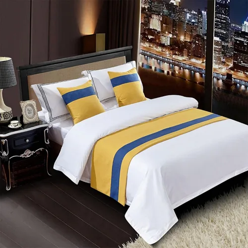Vista 5 de Juego de camino de cama y almohada de color liso, bufanda de cama de hotel, ropa de cama de algodón, tapete de protección de cama para dormitorio