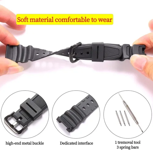 Vista 2 de RCNZWQB Correa de reloj de repuesto de resina compatible con Casio SGW-100 SGW100 - Correa de goma impermeable para hombre