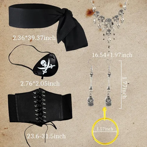 Vista 3 de JeVenis Disfraz de pirata para mujer, disfraz de pirata para adultos, disfraz de fiesta de pirata, festival de música, disfraz de Halloween, vestido