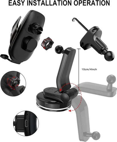 Vista 8 de Soporte inalámbrico para cargador de automóvil, carga rápida, sujeción automática de 15 W, soporte inteligente de inducción de control dual