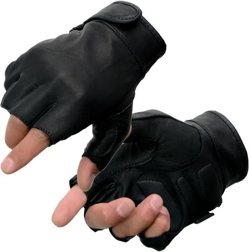 Vista 23 de Guantes Milwaukee Leather para hombre sin dedos para motocicleta Comodidad acolchada; alivio de vibración; bordado de llama