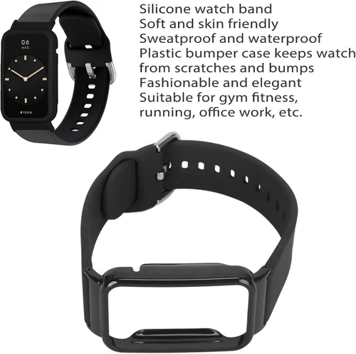 Vista 2 de Correa de reloj de silicona 2 en 1 con funda protectora para Mi Band 7 Pro, ajuste ajustable, material suave y agradable a la piel, fácil