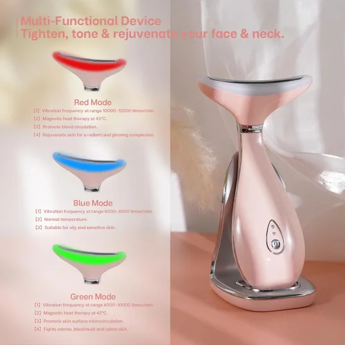 Vista 3 de VRAIKO Lily - Masajeador facial de cuello, masajeador de belleza para rejuvenecimiento de la piel, herramienta de spa facial 3 en 1, levantamiento
