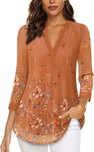Vista 6 de Timeson - Blusas de manga de 3/4 para mujer, estilo casual, con cuello en V, camisas largas de vestir de doble capa, de malla Negro
