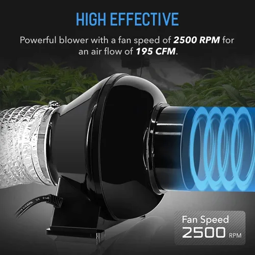 Vista 4 de iPower Ventilador de escape en línea de 4 pulgadas 195 CFM, filtro de carbono de aire con gancho, conducto flexible de 8 pies, colgador de cuerda