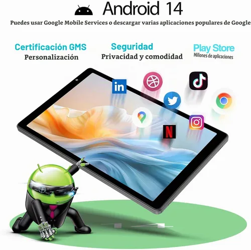 Vista 7 de Tablet de 10 Pulgadas Android 14 Tablet PC, Tabletas con 32GB ROM 512GB Expandible, Procesador Quad Core, WiFi 6, Pantalla IPS HD de 10.1'', Batería