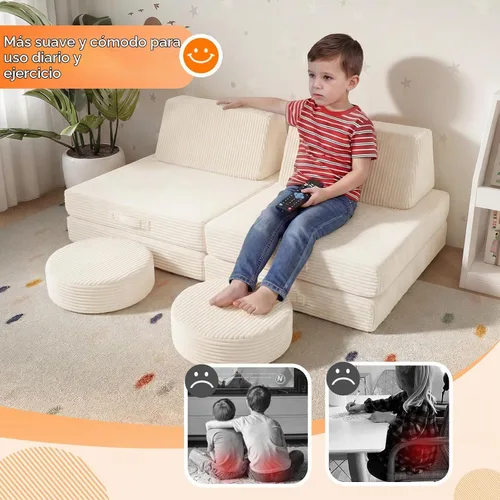 Vista 6 de MeMoreCool - Sofá modular para niños, 8 piezas, color beige