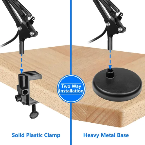 Vista 4 de AmeriTop Lámpara de escritorio de metal, negro, brazo ajustable, extensión de 18 pulgadas, listado UL