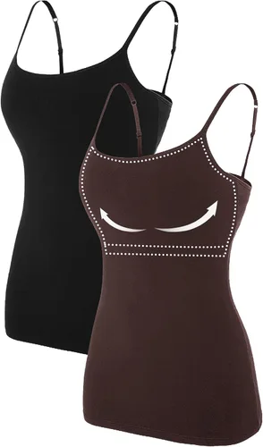 Vista 118 de Camisa Attraco de algodón, con tirantes estilo espagueti, con brasier incorporado, 2 paquetes, para mujer