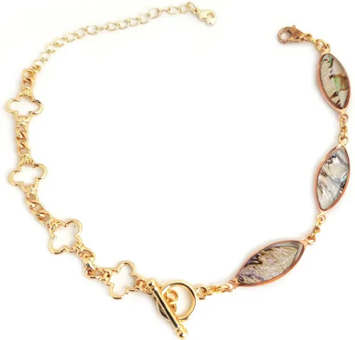 Vista 2 de Pulsera de cadena de eslabones cubanos chapada en oro de 18 quilates, delicada cadena de eslabones de clip plano, pulsera ajustable de concha