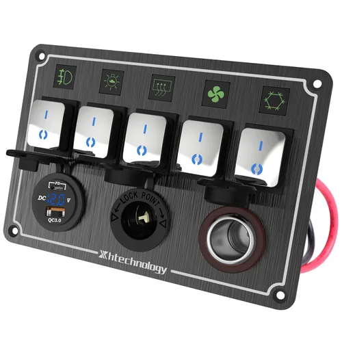 Vista 14 de Panel de interruptores basculantes para lanchas marinas, panel de interruptor de palanca impermeable de 8 bandas con doble USB y panel voltímetro