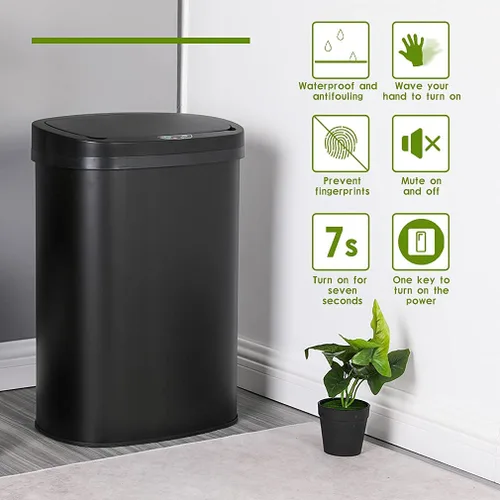 Vista 2 de Basurero de cocina de 13.2 galones con sistema de control de olores, cubo de basura automático con sensor de movimiento táctil con tapa, cubo