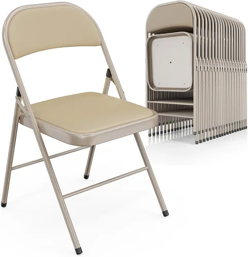 Vista 12 de VINGLI Paquete de 4 sillas plegables con asientos acolchados, marco de metal con asiento y respaldo de piel sintética, capacidad de 350 libras, Negro