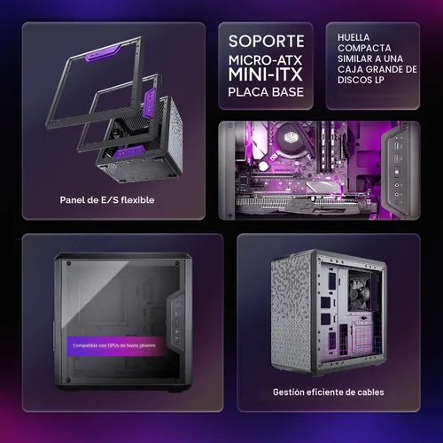 Vista 2 de Cooler Master MasterBox Q300L Torre Micro-ATX con filtro de polvo de diseño magnético, panel lateral acrílico transparente, E/S ajustable y flujo