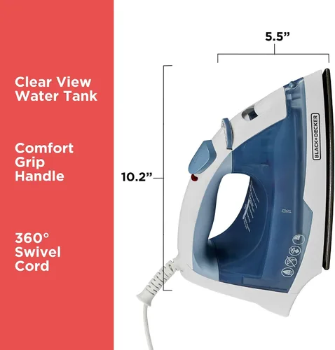 Vista 8 de BLACK+DECKER Plancha Compacta Easy Steam para Ropa, Apagado Automático, Placa Antiadherente, Ligera, 1200 Vatios (Paquete de 4)