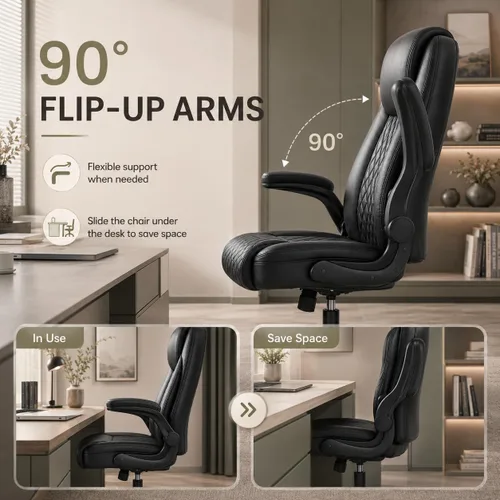 Vista 4 de GTPLAYER Black Office Desk Chair with 90° Flip-up Arm, 2 Pack
