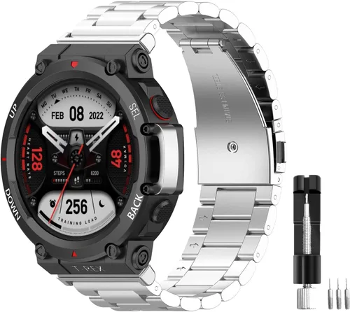 Vista 7 de E ECSEM Bandas compatibles con Amazfit T-Rex 2 Band Men Metal Ajustable Acero Inoxidable Cool Pulsera Accesorios Correa de repuesto para Amazfit