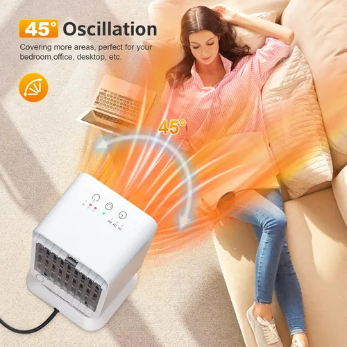 Vista 5 de AIDENOEY Calentador de espacio con 3 modos, 1000 W de bajo consumo silencioso, mini calentadores portátiles, calentador rápido de cerámica PTC