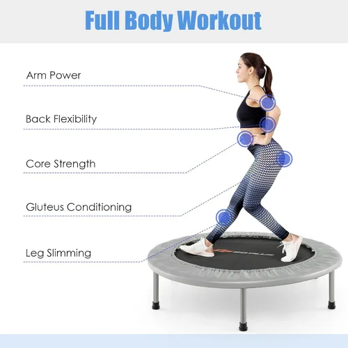 Vista 8 de Goplus Mini trampolín plegable, 36 pulgadas/38 pulgadas, rebotador de fitness plegable para adultos, trampolín de ejercicio portátil