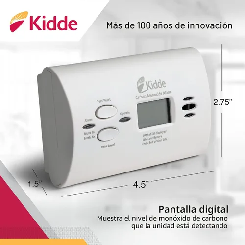 Vista 3 de Kidde KN-COPP-B-LPM Alarma de monóxido de carbono con pantalla digital, funciona con pilas, Multi, 21008873