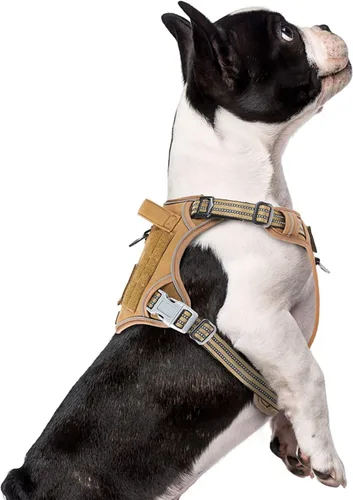 Vista 26 de BUMBIN Arnés táctico para perros pequeños sin tirones, famoso arnés de TIK TOK sin tirones para cachorros, arnés reflectante inteligente para Negro