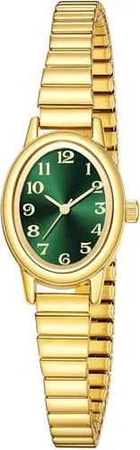 Vista 8 de ADSBIAOYE Relojes pequeños de oro para mujer, números arábigos, fácil de leer, reloj analógico con banda de expansión de acero inoxidable