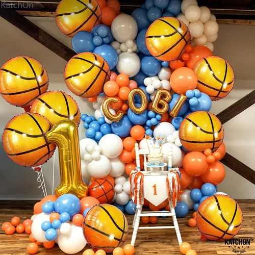 Vista 4 de KatchOn, Globos de baloncesto grandes de papel de aluminio color naranja, 18 pulgadas, paquete de 10 unidades, decoraciones de baloncesto