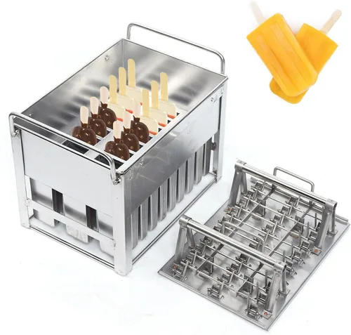 Vista 16 de Molde para hacer helados de acero inoxidable, moldes para paletas de hielo con 10 tazas de molde y estante, herramienta para hacer moldes de paletas