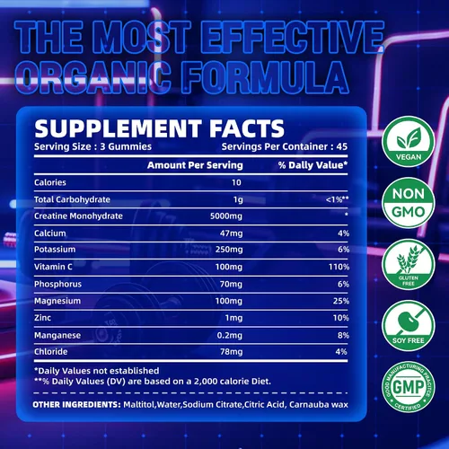 Vista 3 de zipvit Gomitas de monohidrato de creatina (0.18 onzas), energía previa al entrenamiento y apoyo al crecimiento muscular para hombres y mujeres