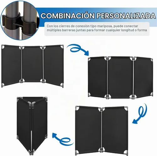 Vista 3 de Barricada de seguridad de 3 paneles de 5.8 pies plegable con marco de PVC resistente, símbolo de precaución de alta visibilidad, control