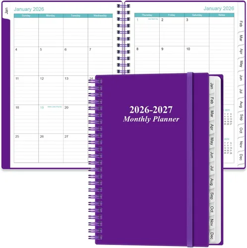 Vista 9 de Agenda mensual 2026-2027 – enero 2026 – junio 2027, dos páginas por mes, calendario mensual de 18 meses con pestañas, encuadernación fuerte de doble