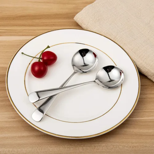 Vista 5 de IMEEA Cucharas de postre de acero inoxidable de 6 pulgadas, cucharas de sopa redondas para arroz, helado y cereales, SUS304, juego de 4