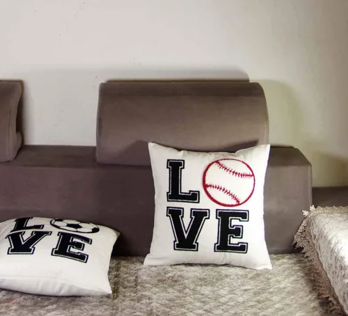 Vista 5 de Funda de almohada decorativa bordada, funda de almohada de béisbol de amor de 18 x 18 pulgadas, solo funda (amor de béisbol)