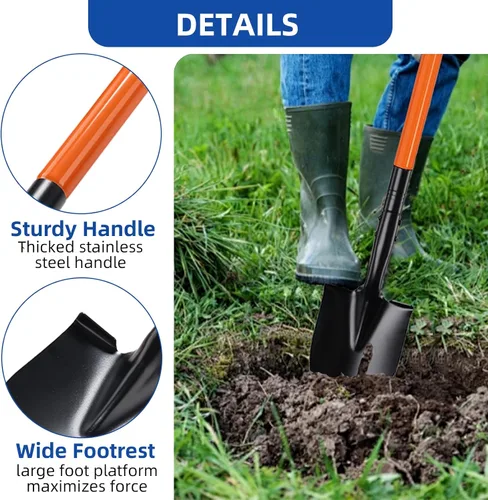 Vista 3 de Pala Pequeña para Cavar con Mango de Metal, Pala de Jardín de 111 cm de Resistencia, Ideal para Jardinería, Escarbado, Plantación, Acampada