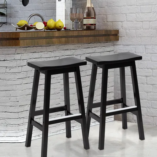 Vista 7 de Juego de 2 taburetes de bar de madera maciza de 30 pulgadas, modernos taburetes de bar de altura de encimera de cocina sin espalda con placas de pie
