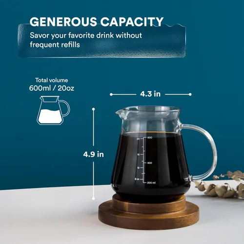 Vista 2 de Glass Range - Servidor de café para verter sobre café y té, 20.3 fl oz/20oz Ovalware apto para microondas y resistente al calor, cuerpo de vidrio
